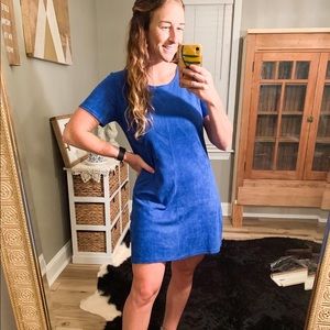 Royal Blue Faux Suede Shift Dress